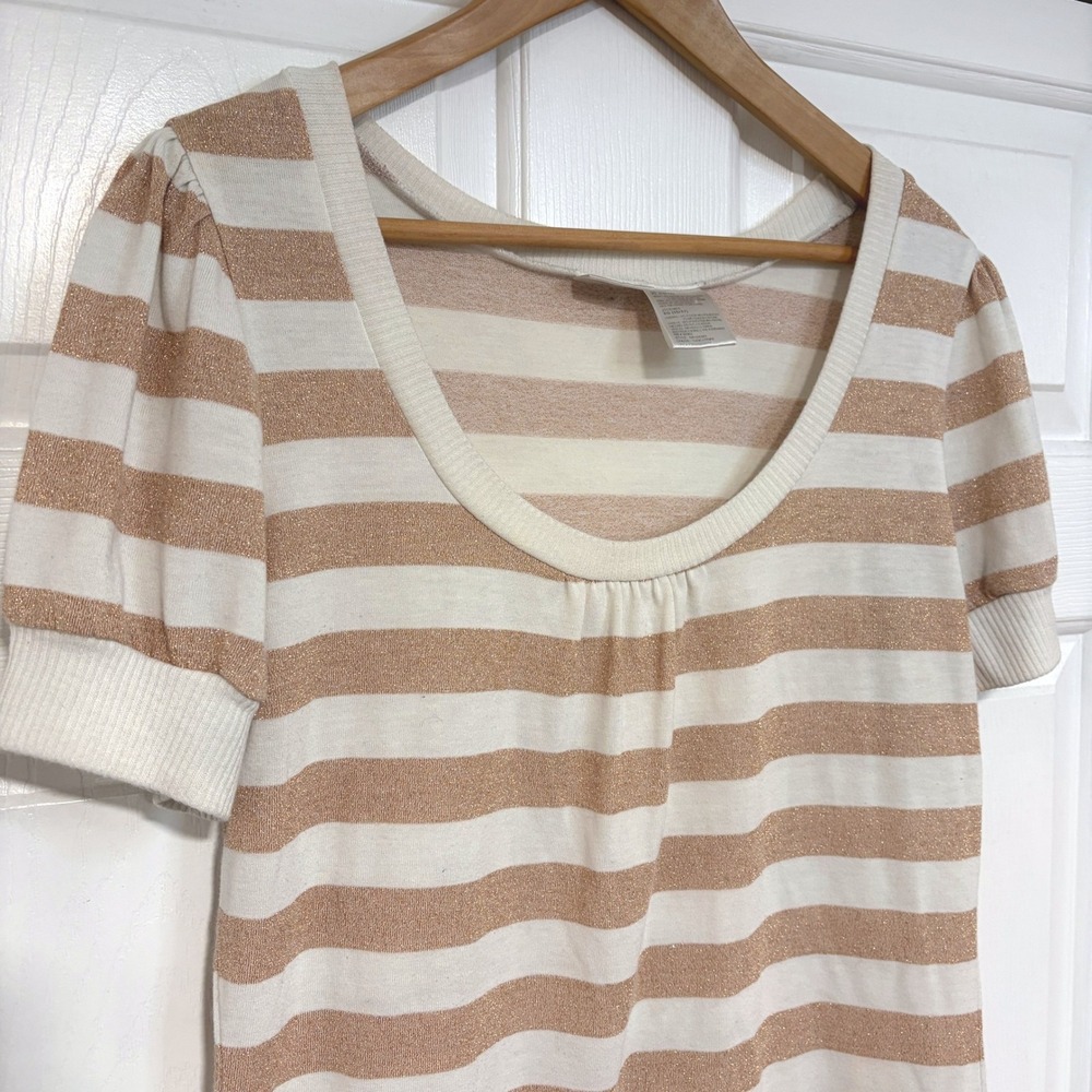 No‎ Boundaries Juniors XL Tusk Stripe Metallic Knit Top Short Sleeve Scoop Neck